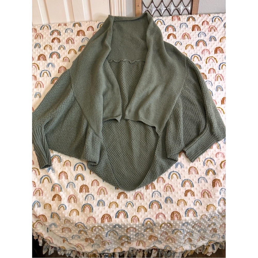 Open-Front Knit Cardigan in Sage Greenish/Gray